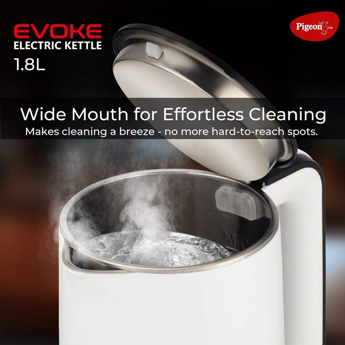 Pigeon by Stovekraft Evoke Electric Kettle with Stainless Steel Body, 1.8 Litre