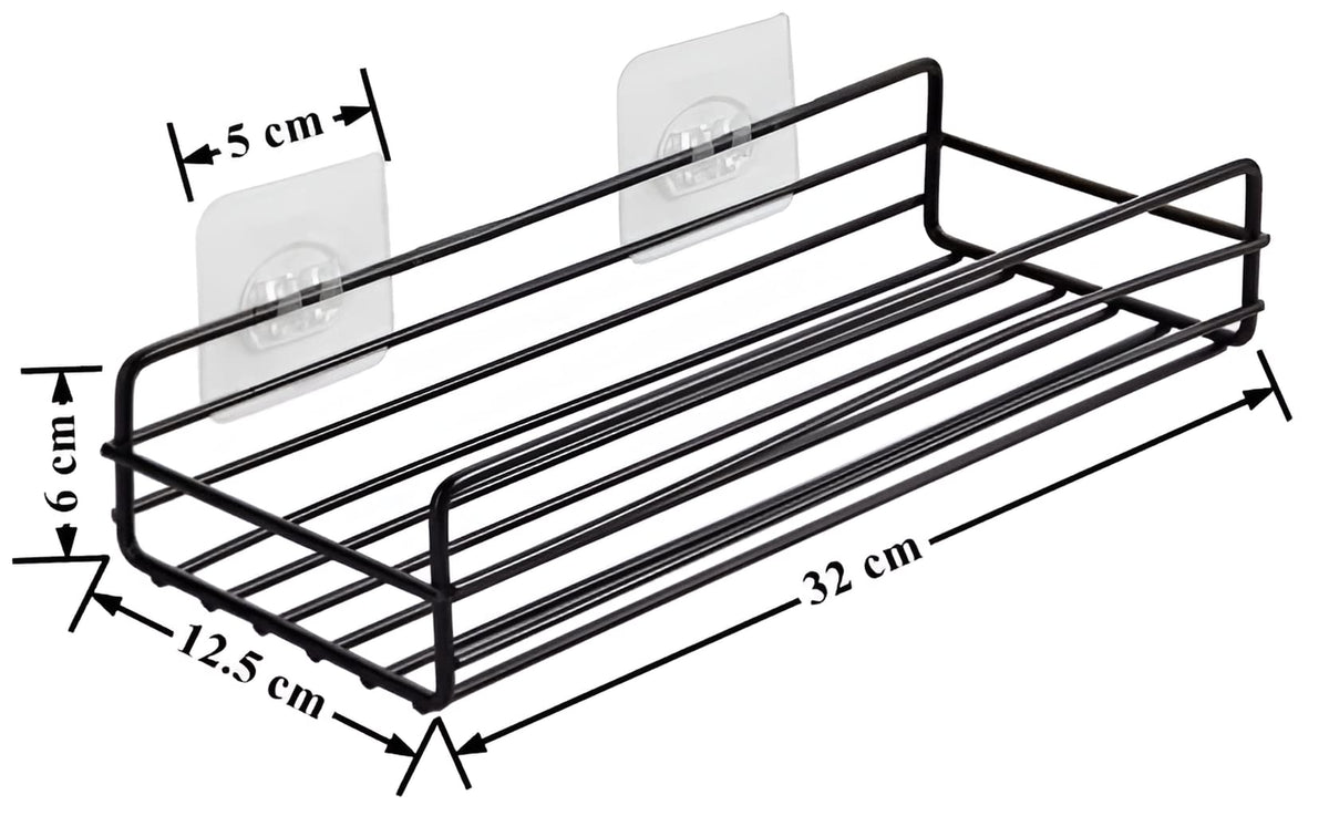 Plantex Self Adhesive Bathroom Shelf Rack/Bathroom Organiser Without Drill//GI-Steel Shelf for Kitchen with Magic Stickers/Bathrooms Accessories - Pack of 2 (12x5 Inches, Black)-4