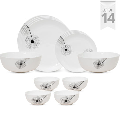 Clay Craft Fine Ceramic Eco Dinner Set, Enchanting Gold - 14 Piece, Family of 4, Dining Set - Gift Ready