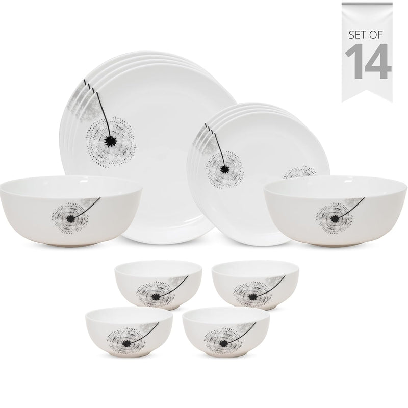 Clay Craft Fine Ceramic Eco Dinner Set, Enchanting Gold - 14 Piece, Family of 4, Dining Set - Gift Ready