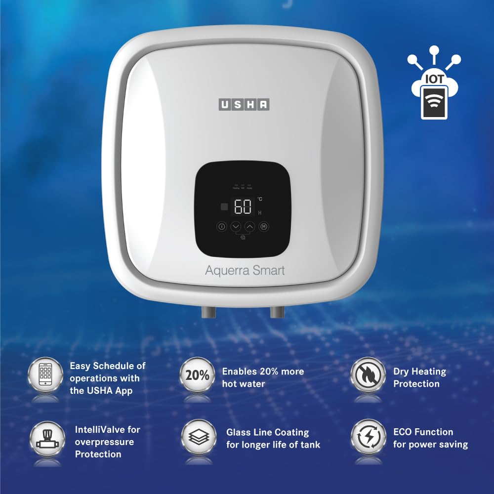 USHA SWH AQUERRA SMART 25L WHITE, With Free Installation and Connection Pipes