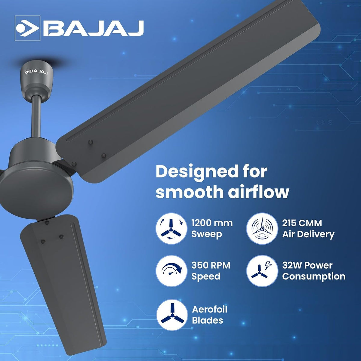 Bajaj Raftaar BLDC 1200 mm Ceiling Fan with Remote (Coalmine Grey)-3