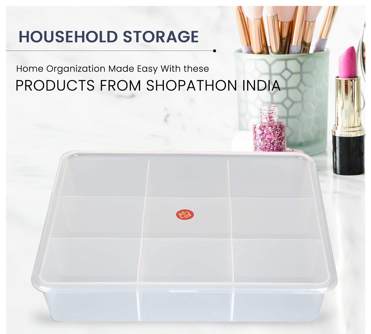 9 Grids High Thickness Plastic Multipurpose Rectangular Big Storage Box with Tight Lid - Big