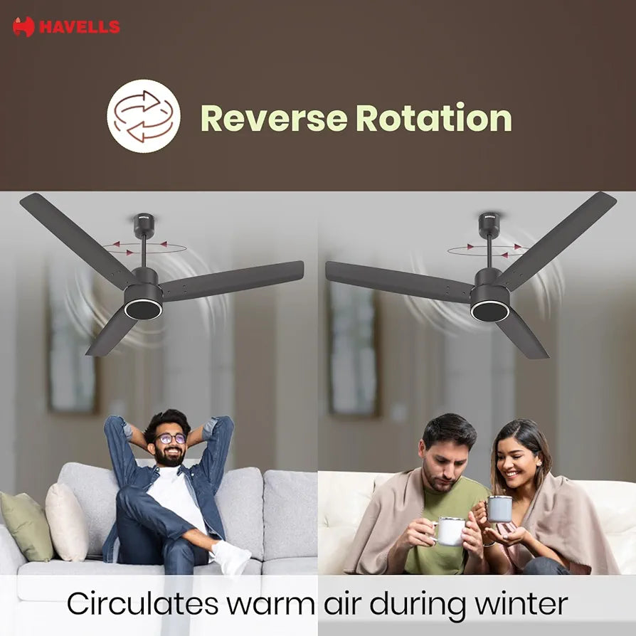 Havells FAB BLDC PRO Ceiling Fan 1200mm, 380 RPM, Savings upto 65%, Reverse Rotation, 4 Modes , Low Wattage 30W, Low Noise, Air Flow:225 CMM, 3 Year Warranty, Smoke Brown