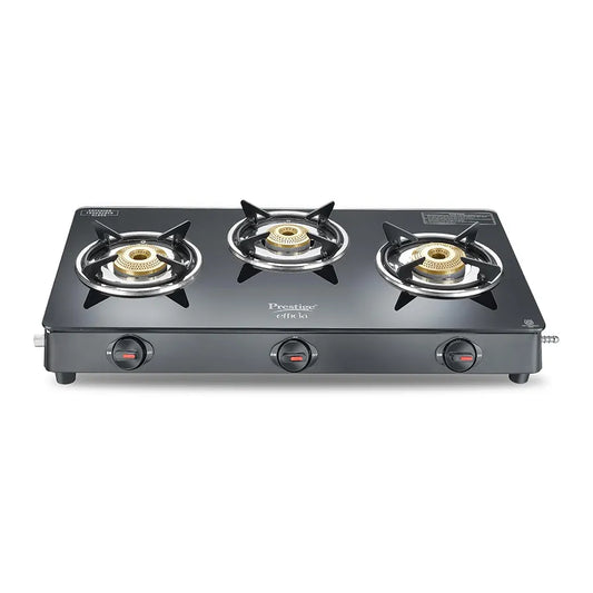 Prestige Efficia LP Open Gas Stove with Powder-Coated Body, Glass Top & 3 Brass Burners