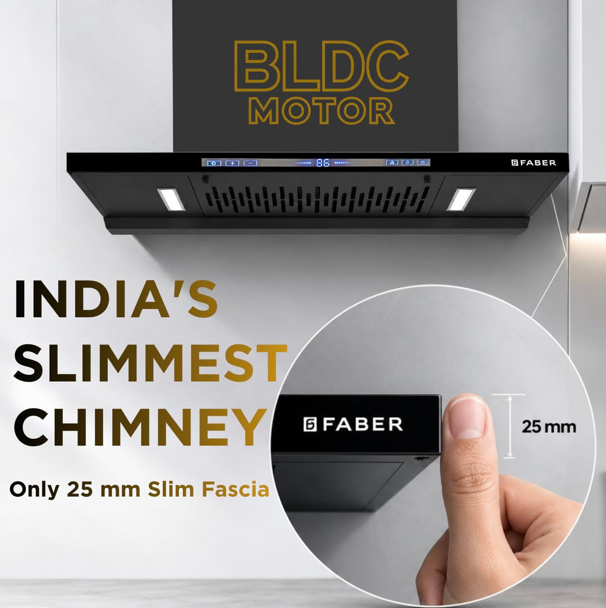 Faber SLIMX 75cm 1500m³/hr BLDC Autoclean Filterless T-Shape Chimney||Built In Oil Collector|Touch & Gesture Control|12Y