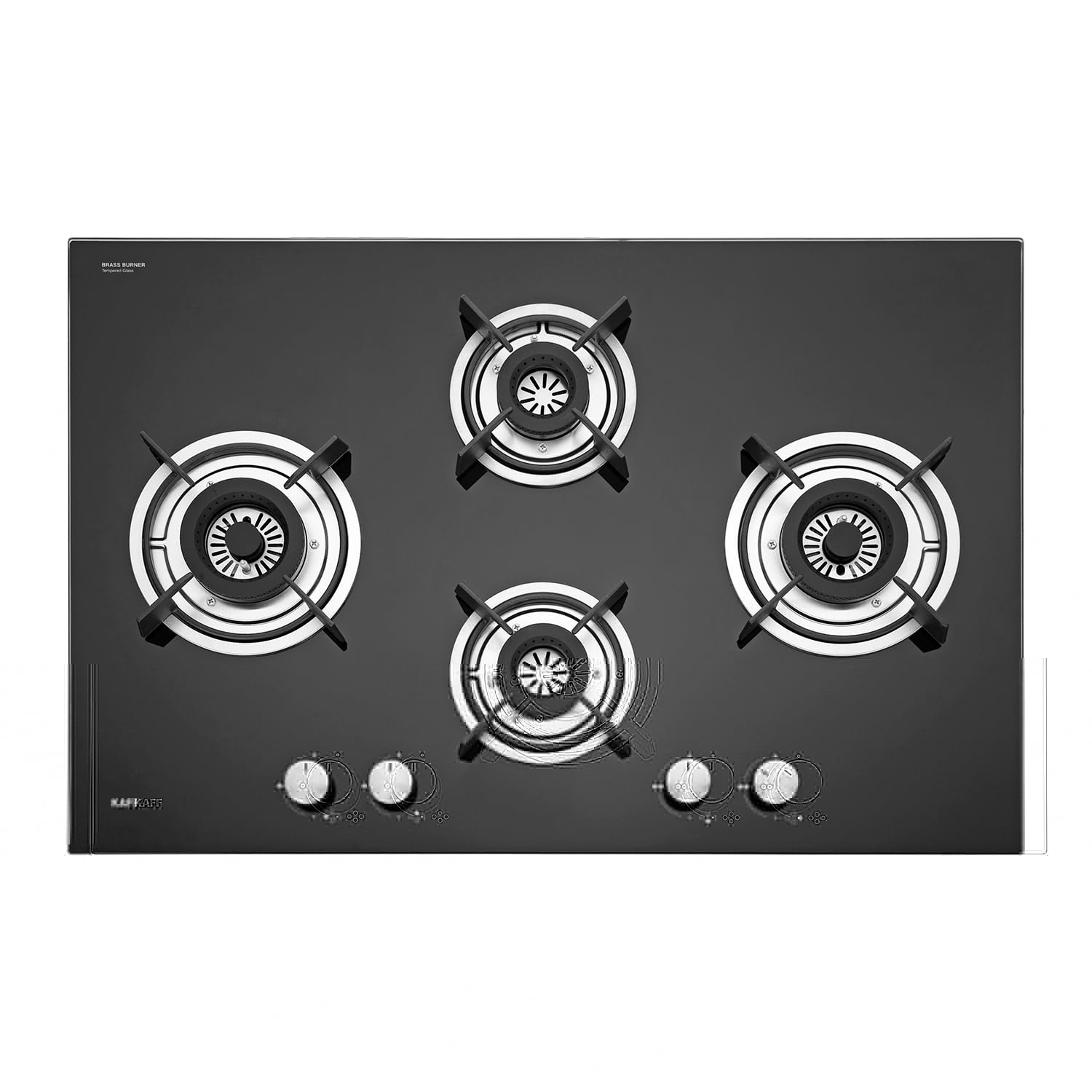 KAFF HBR 784 Built-in Hob/Hobtop 4 Burners, Auto Electric Ignition Glass Top, 78 CM, Powerful Brass Burners, 8 MM Thick Toughened Glass, Enamelled Matt Grills (Black)