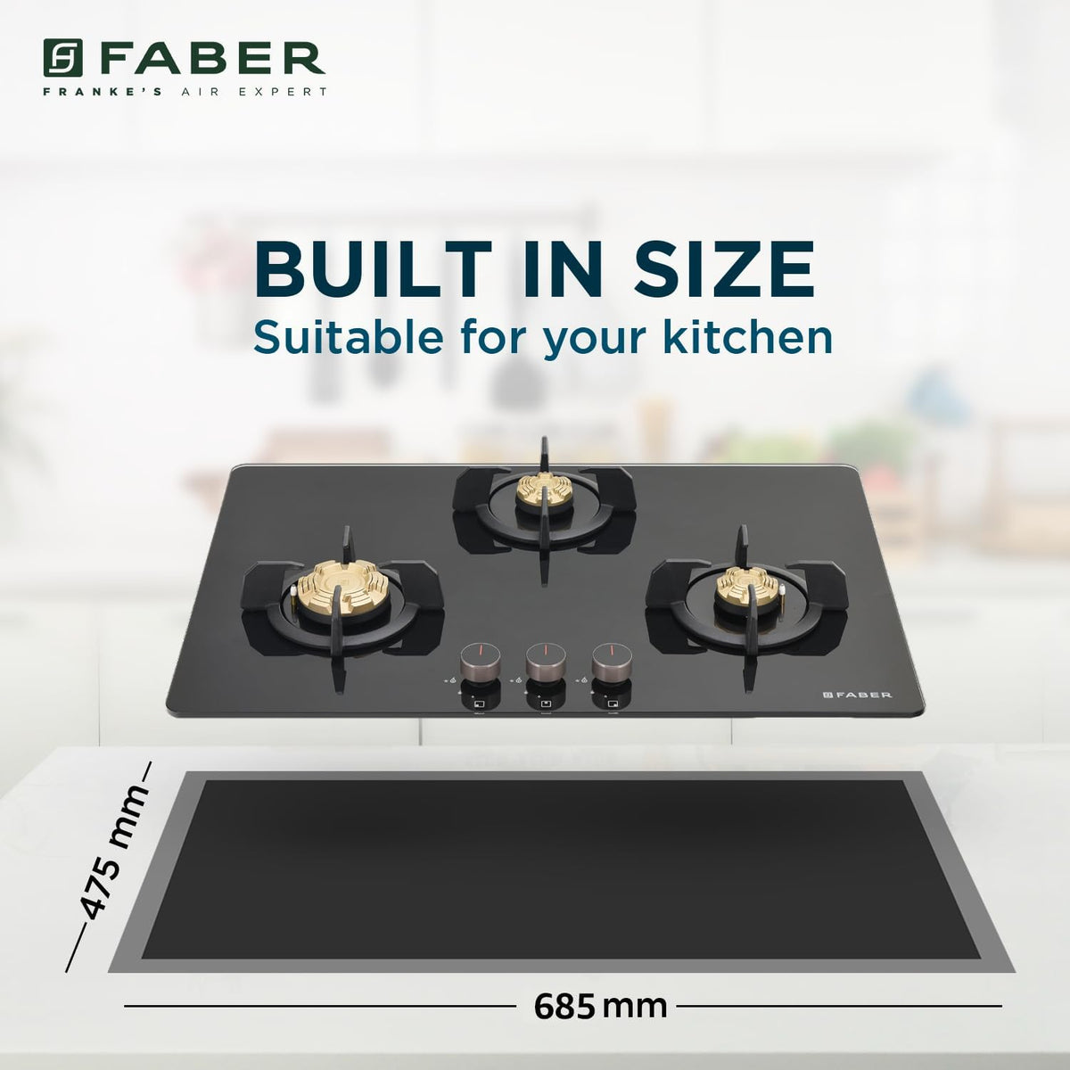 Faber 3 Burner 78Cm HOBTOP|Auto Ignition |Metal Knobs| Cast Iron Pan Support|HOB/Cooktop Hybrid|Black Glass Finish|5 Yrs