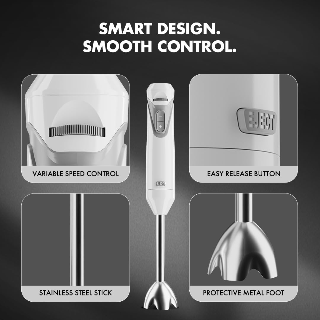 Sujata Blendstick 600W Hand Blender | 18000 RPM, Stainless Steel Shaft, Detachable Stick - Variable Speed / White