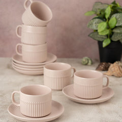 Clay Craft Fine Ceramic Crimson Blue Cups & Saucer, Set of 12, Cups for Tea & Coffee, Gift Set, Elegant Design for Home and Kitchen and Can Be Gifted to Your Loved Ones On Any Occassions