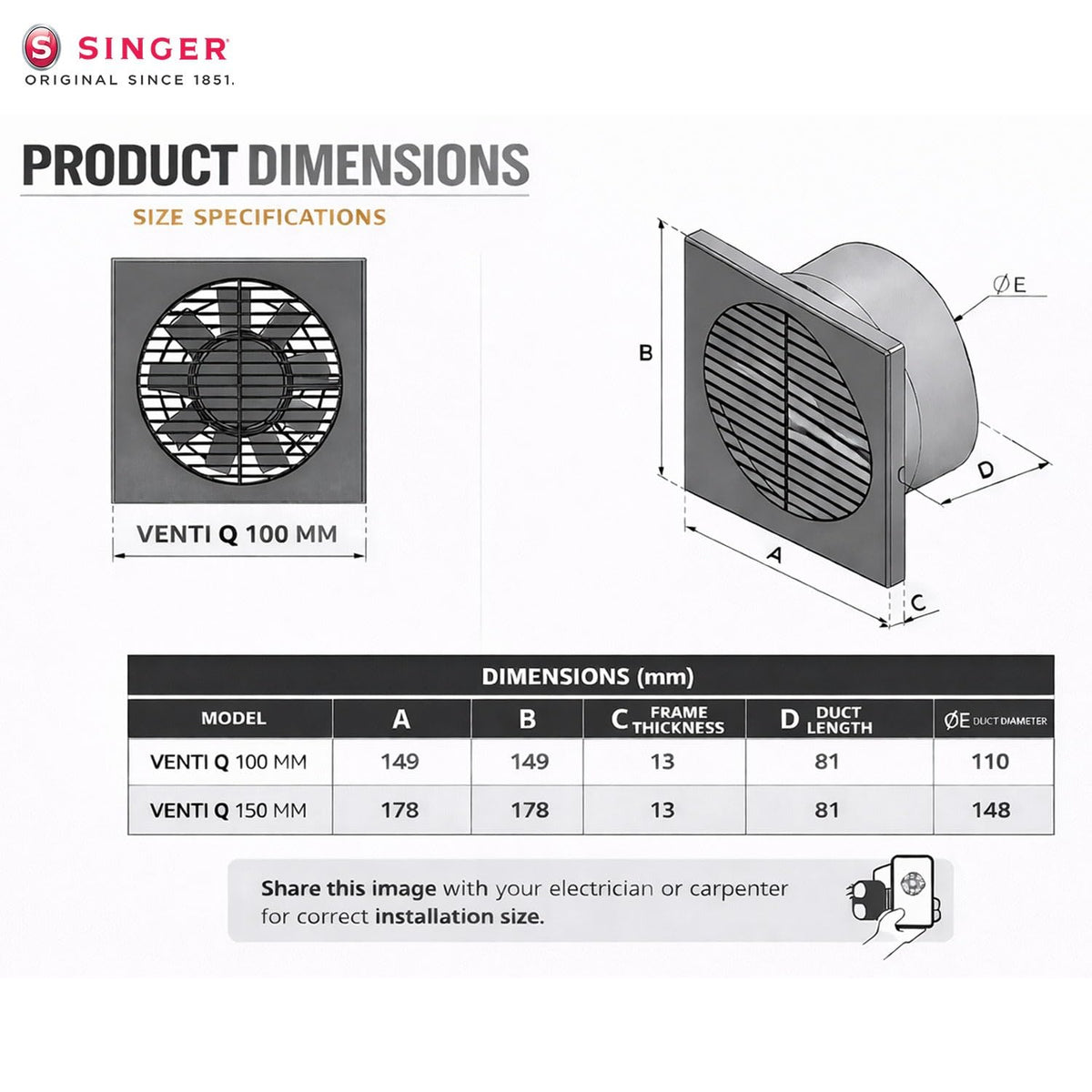 SINGER Venti Q 100mm Energy Efficient Exhaust fan for Kitchen, Bathroom-4