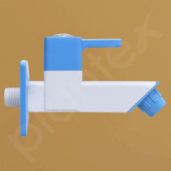 Plantex PTMT ES-111 Bib Cock Polished Water Tap For Bathroom With Water Saving Aerator/Bib Tap With Teflon Tape And Plastic Wall Flange (Blue & White)-5