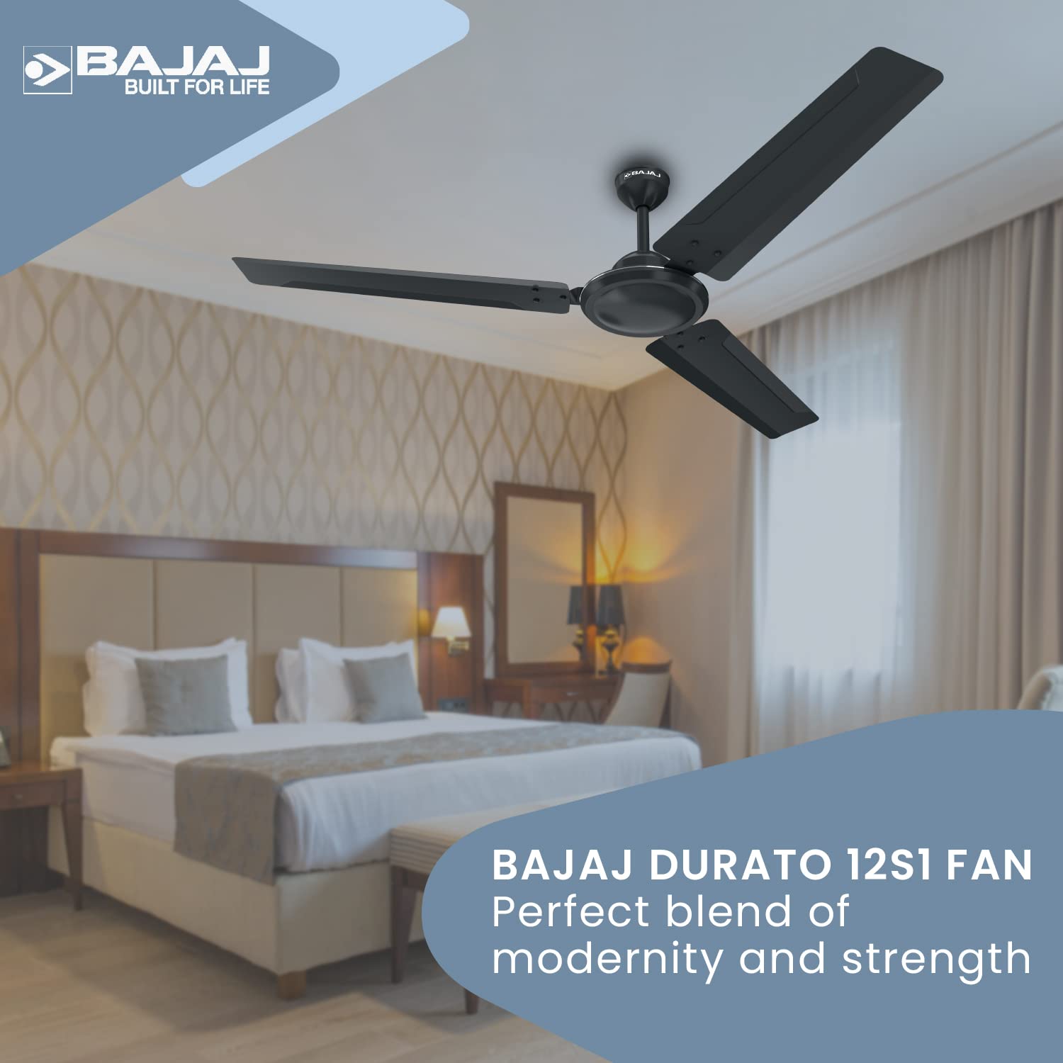 Bajaj Durato 12S1 1200MM (48") Ceiling Fans For Home | BEE Star Rated Energy Efficient Ceiling Fan | Thermatuff Technology™ | High Air Delivery & High Speed 400 RPM | 3-Yr Warranty 【Coal Mine Grey】
