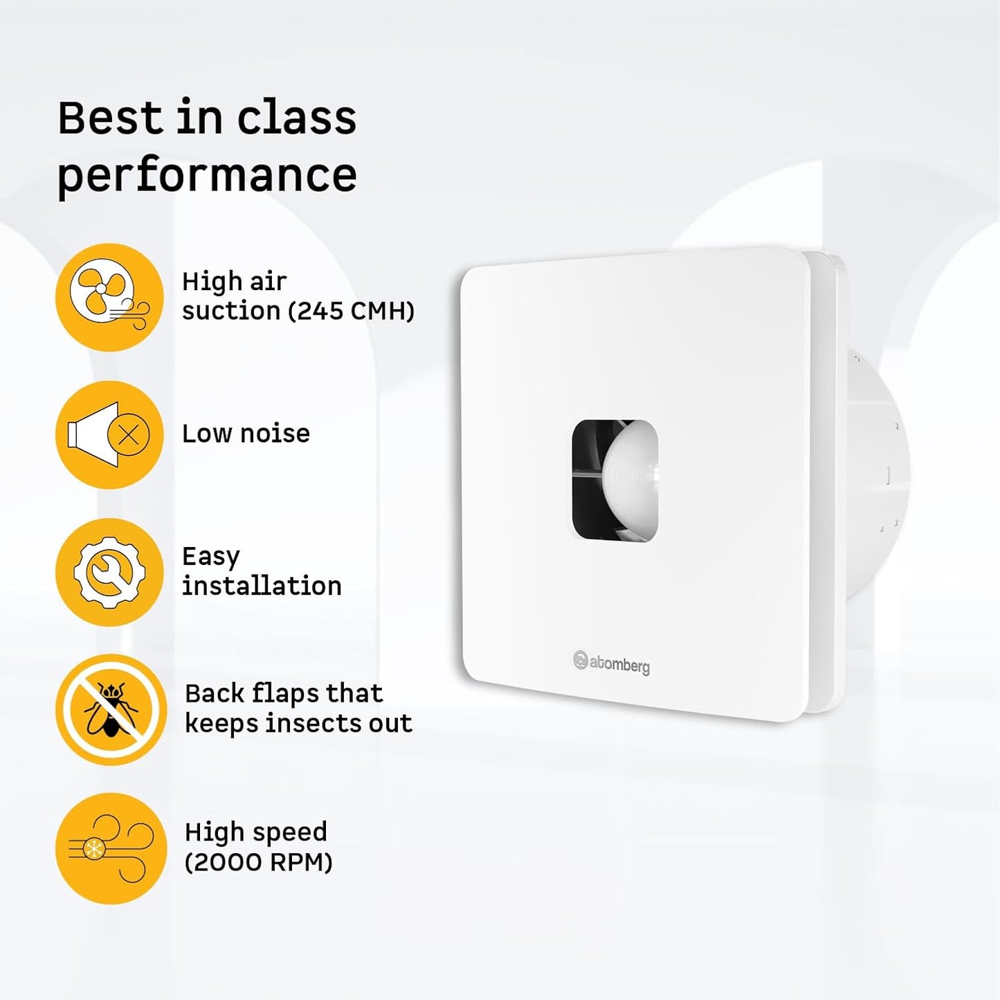 atomberg Studio+ Exhaust Fan 150mm (6 Inches) | BLDC Motor | 6.8W| Low Noise | 2000 RPM| Ideal for Bathroom,Kitchen | Easy to Clean | Installation-Round Cut (153mm) | 2 Years Warranty | (Gloss White)