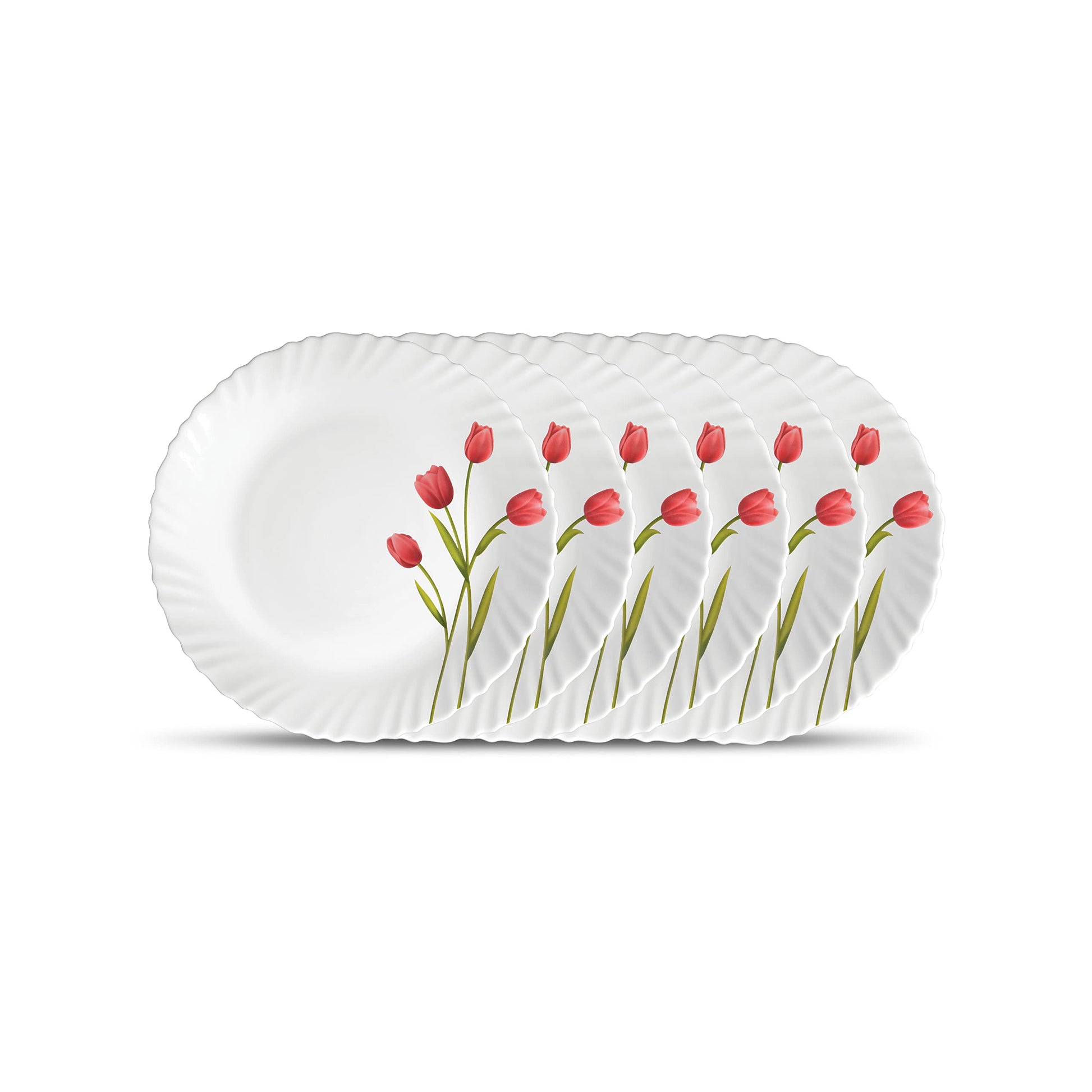 La Opala Novo Collection, Opal Glass Full Plate Set 6 pcs, Silken Charm, White, Medium