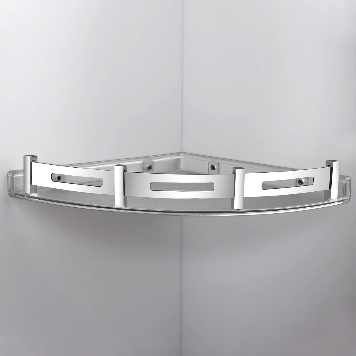 Plantex Bathroom Corner Shelf for Wall Plastic/Unbreakable Corner Stand for Bathroom with Stainless Steel Railings/Bathroom Accessories (9x9 inches, Transparent)-6