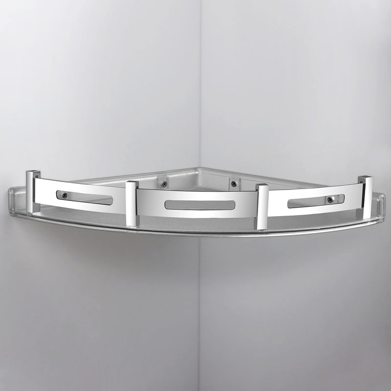 Plantex Bathroom Corner Shelf for Wall Plastic/Unbreakable Corner Stand for Bathroom with Stainless Steel Railings/Bathroom Accessories (9x9 inches, Transparent)-6