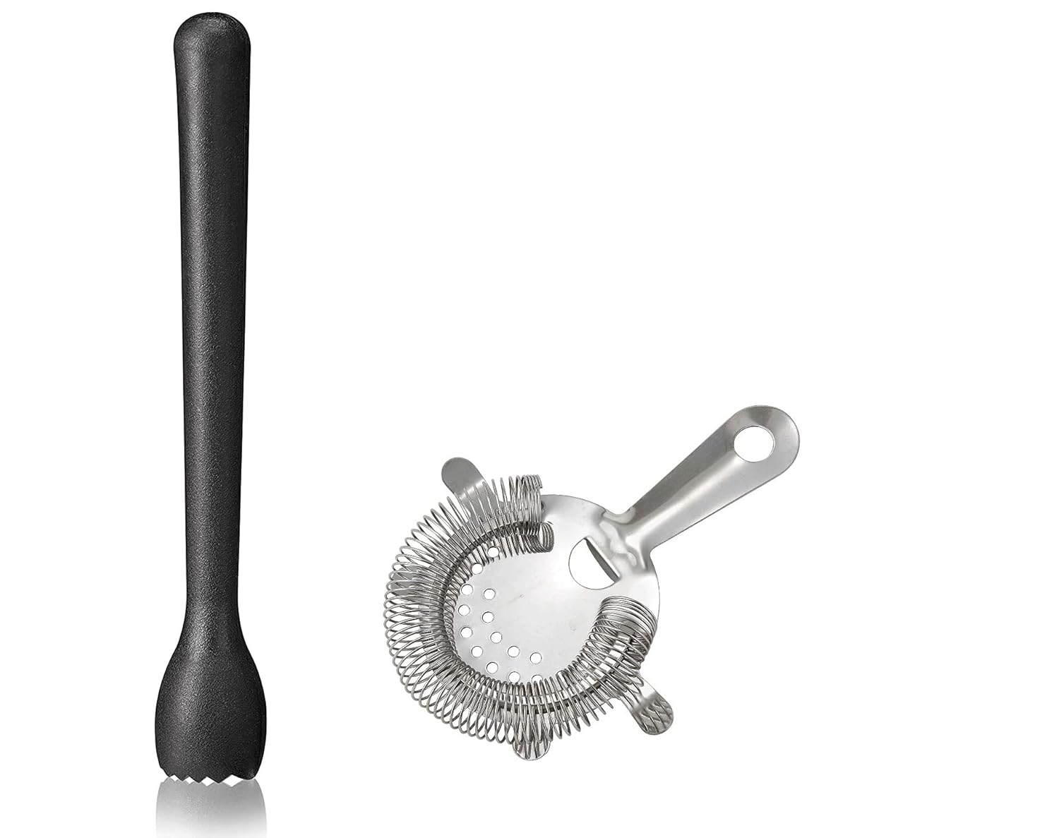 Dynore Stainless Steel Cocktail Strainer with Black PVC Muddler- Set of 2