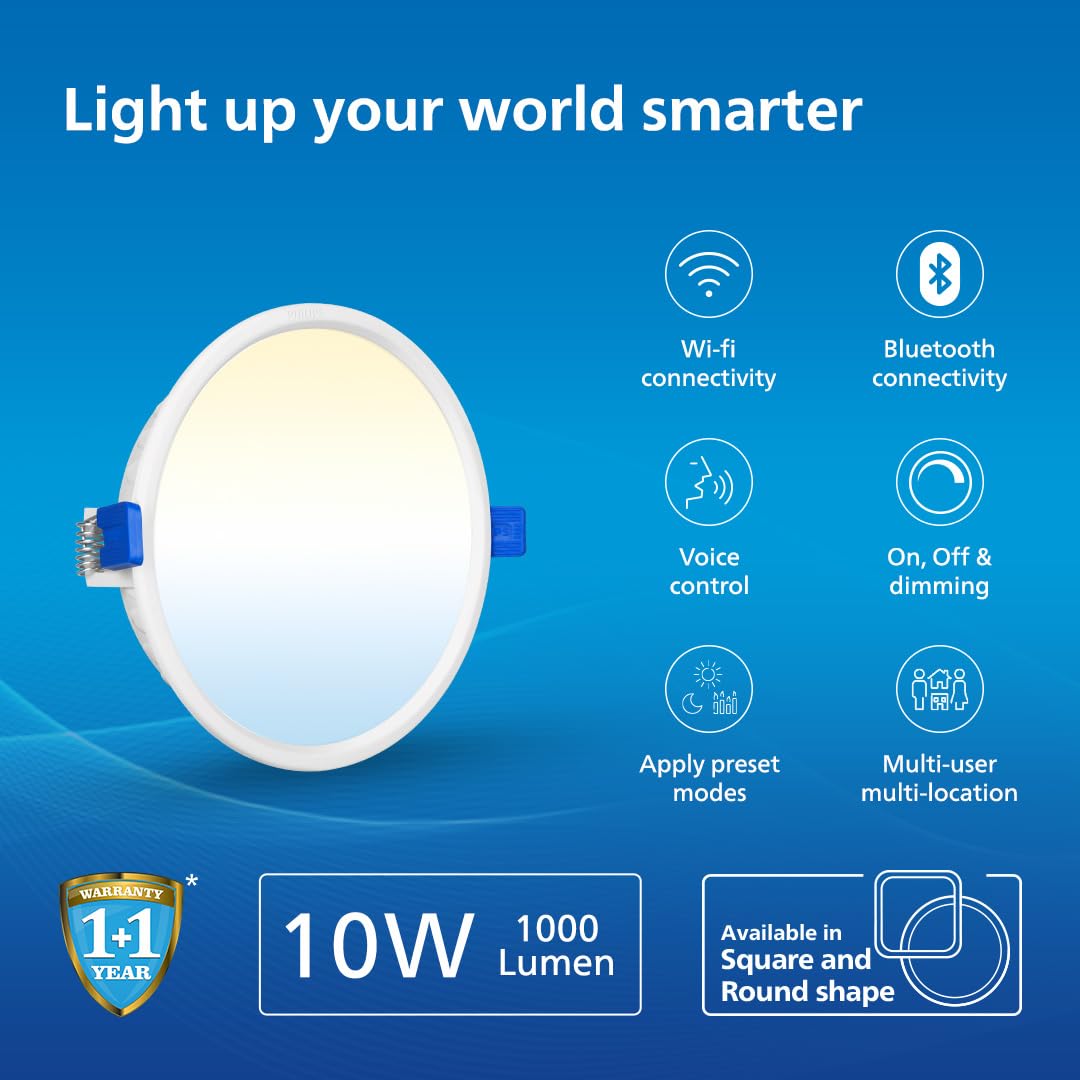 Philips Plastic 10W Round Wi-Fi Smart Led Ceiling Light for Home with Music Sync Function (Pack of 2)