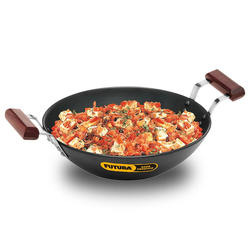 Hawkins Futura 2 Litre Deep Fry Pan, Hard Anodised Kadai with Glass Lid, Flat Bottom Kadhai, Black (AD20G)