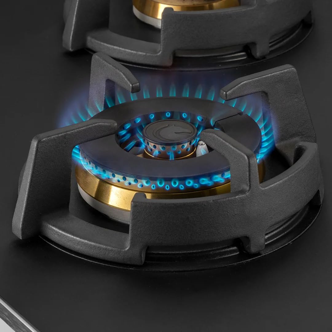 Kaff MSM 783X | Full Brass Burners | Flame Failure Device | Premium Frosted Black Glass With Decorative SS Moulded Strip