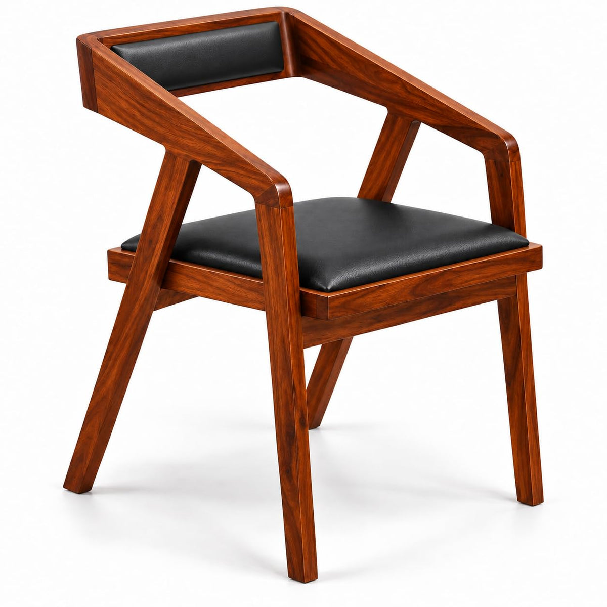 Solid Sheesham Wood Arm Chair With PU Leather Cushion – Modern Study Chair For Office Room, Dining Room, Living