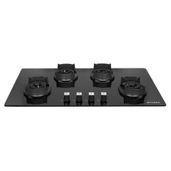 Faber 4 Burner 65cm Eros Hob |Auto-Ignition|Metal Knobs| Cast Iron Pan Support |Hob/Cooktop Hybrid| Black Glass Finish |