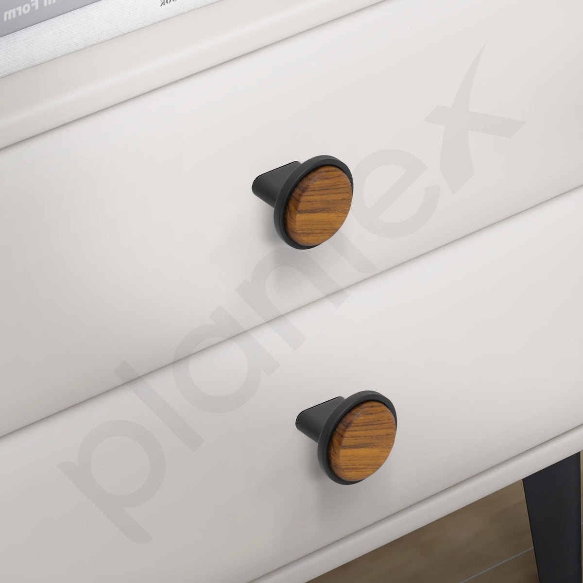Plantex Round Drawer Knobs - Pack of 1 (Small, Black & Wood)-2