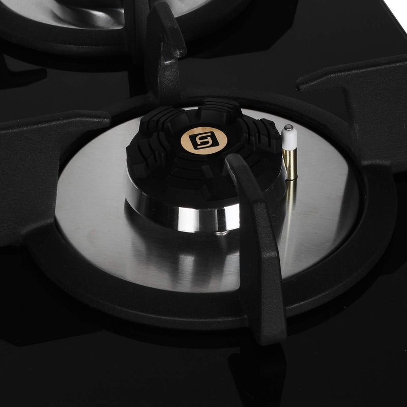 Faber Hob/Hobtop 3 Brass Burner Auto Electric Ignition Glass Top (Maxus HT603 CRS BR CI AI) Black
