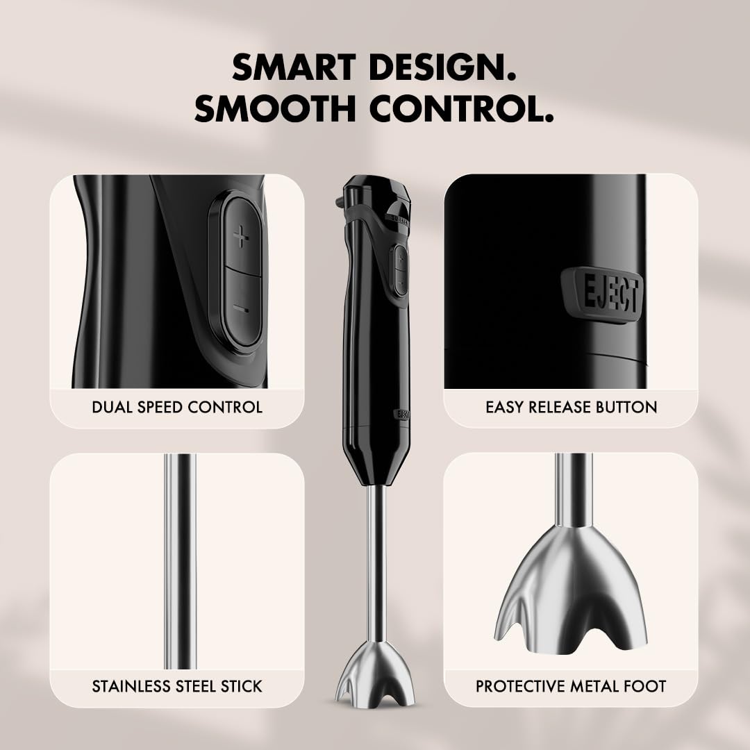 Sujata Blendstick 600W Hand Blender | 18000 RPM, Stainless Steel Shaft, Detachable Stick - Dual Speed / Black