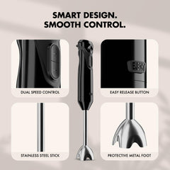 Sujata Blendstick 600W Hand Blender | 18000 RPM, Stainless Steel Shaft, Detachable Stick - Dual Speed / Black
