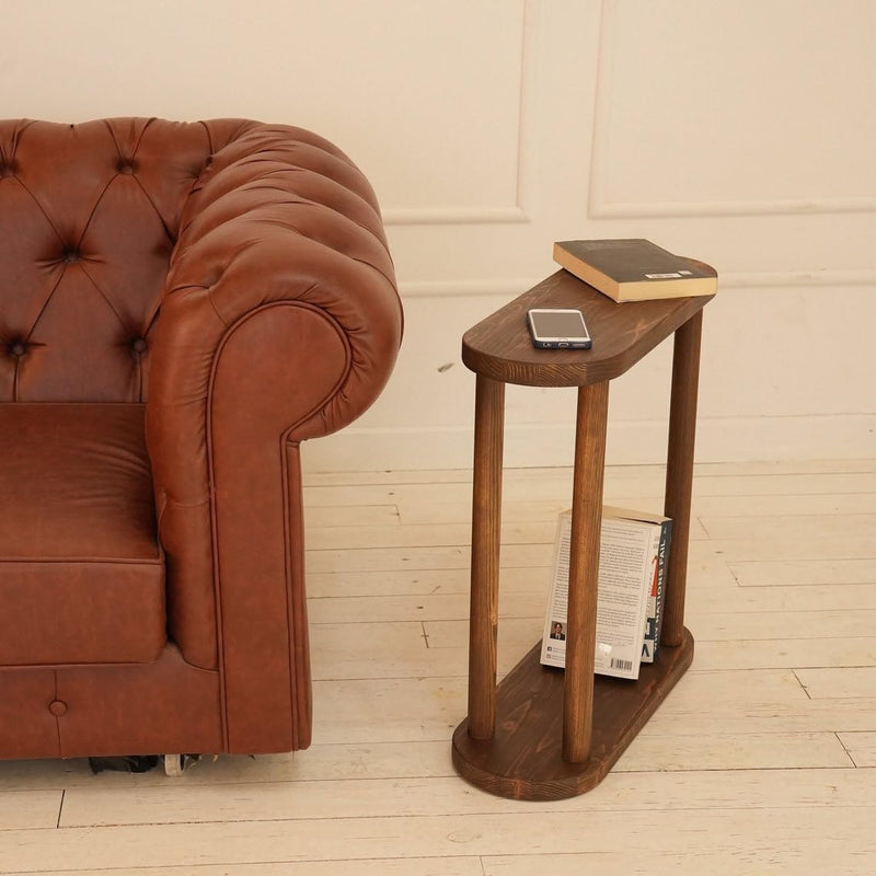 Walnut Wood Round End Table | Oval Bedside Coffee Table for Living Room | Handmade Rustic Furniture for Home De