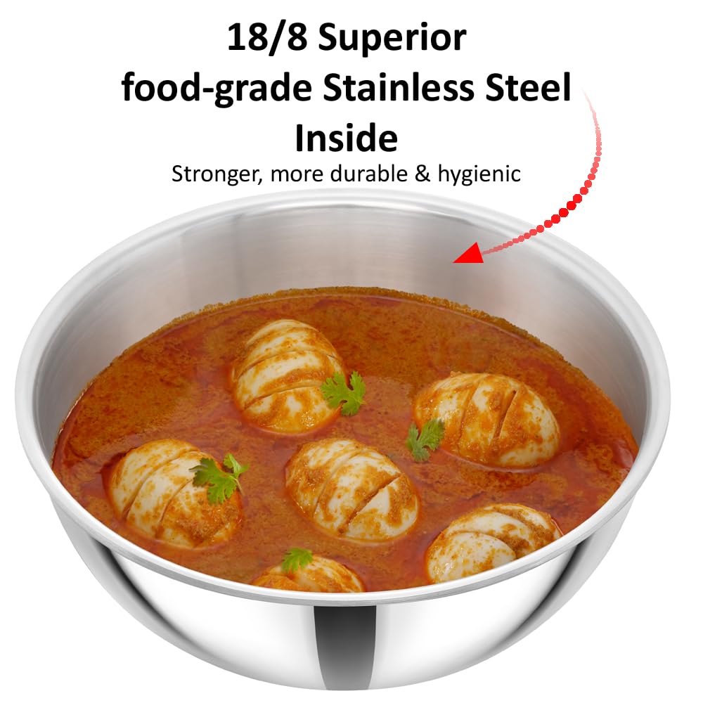 Hawkins 1.5 Litre Metro Kadhai, Triply Stainless Steel Induction Tasla, Silver (SSTA15)