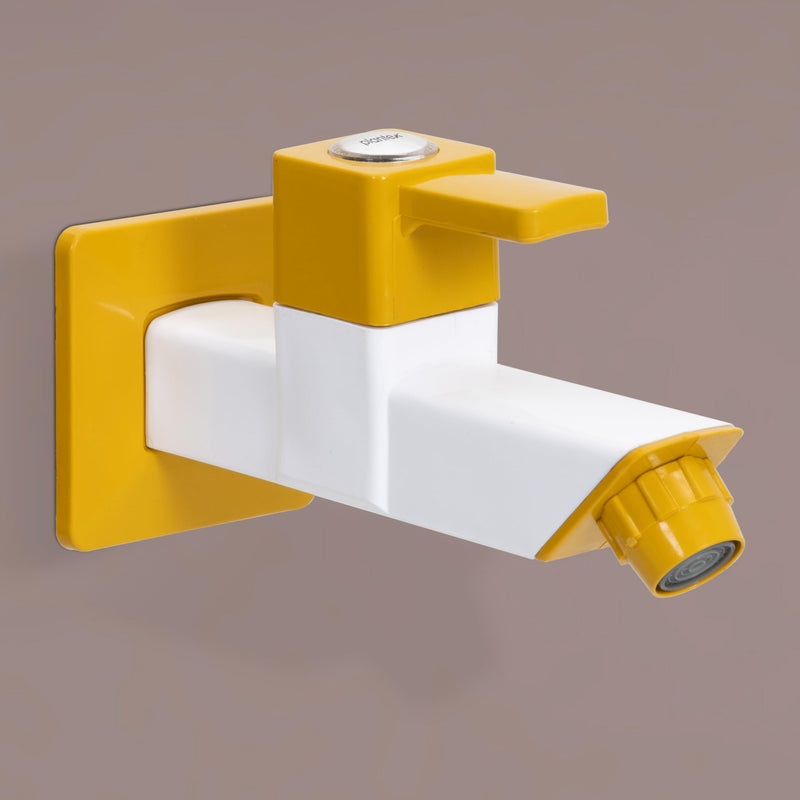 Plantex PTMT EDS-122 Single LeverPainted Bib Tap For Bathroom With Water Saving Aerator/Bib Cock For Bathroom With Plastic Wall Flange & Teflon Tape (Yellow & White)-1
