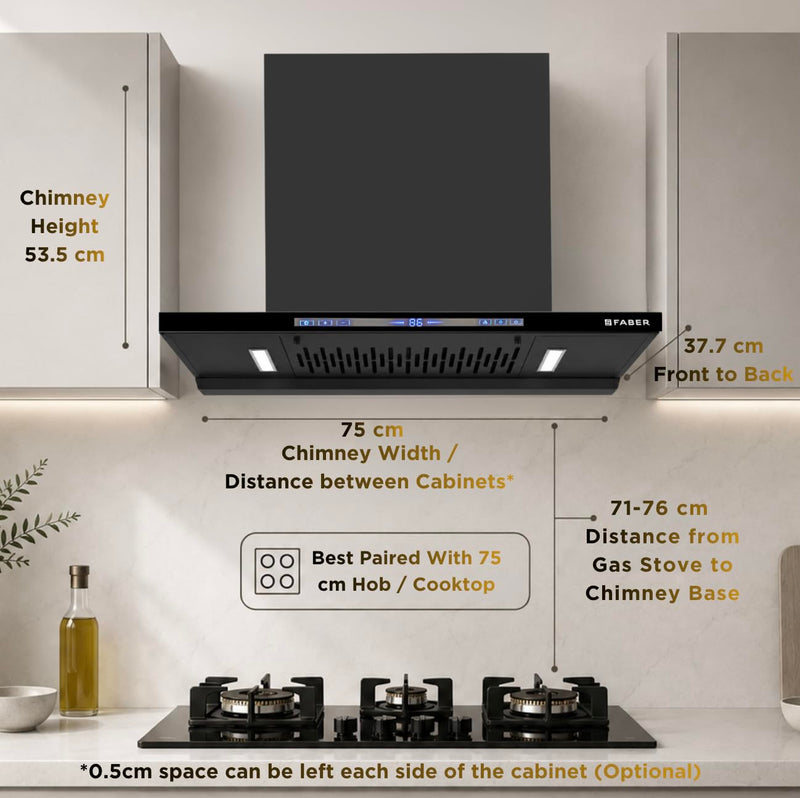 Faber SLIMX 75cm 1500m³/hr BLDC Autoclean Filterless T-Shape Chimney||Built In Oil Collector|Touch & Gesture Control|12Y