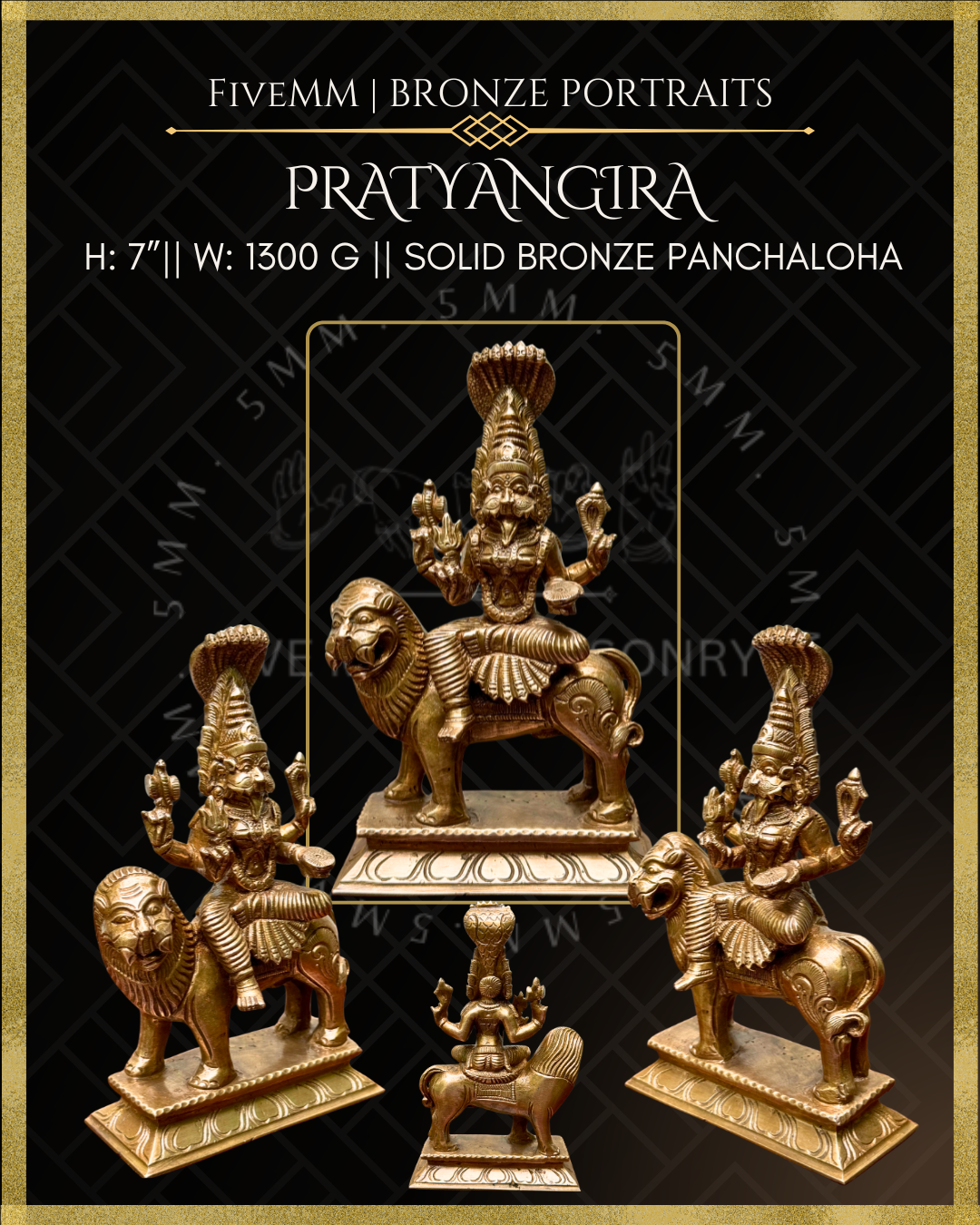 Pratyangira Panchaloha Bronze Icon - 7"