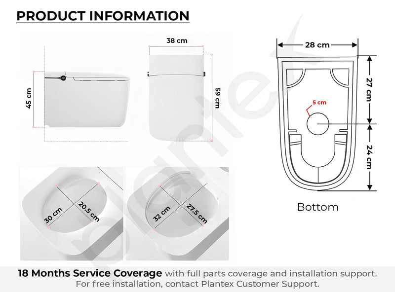 Plantex Smart Commode/Auto Lid Closing and Flushing with Foot Sensor with 18 Months Warranty Automatic Toilet with Water Saving Technology/Heated Toilet Seat - S Trap (White)-4