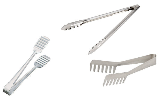 Dynore Stainless Steel Set of 3 Tongs, Utility, Noodle, and Cake Tong.