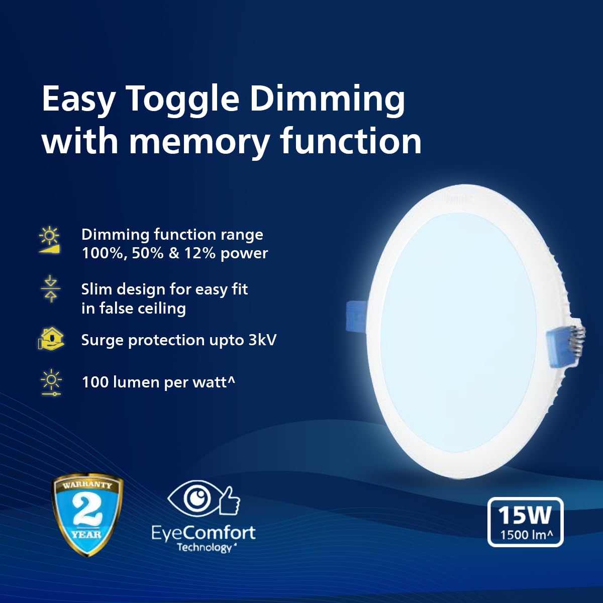 Philips Ultra Glow Dimmable 15-watt Round Ceiling Light (Pack of 12) (Cool Day Light, 929003814401)