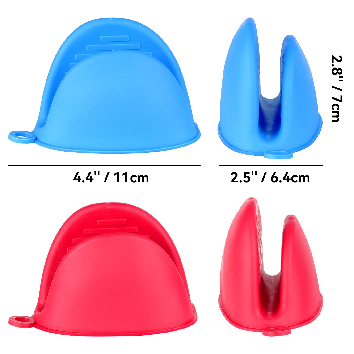2 Pairs Mini Oven Gloves, Silicone Oven Mitts Heat Resistant, Silicone Potholders Cooking Pinch for Kitchen Cooking & Baking (Red and Blue)