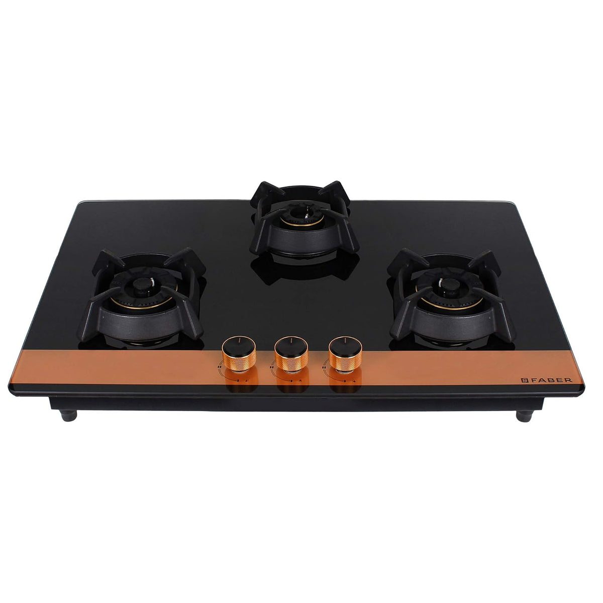 Faber 78cm 3Burner Gas Hob | Flame Failure Device | Cast Iron Pan Support | Metal Knobs | Dual Flame Burner | 8mm Toughe