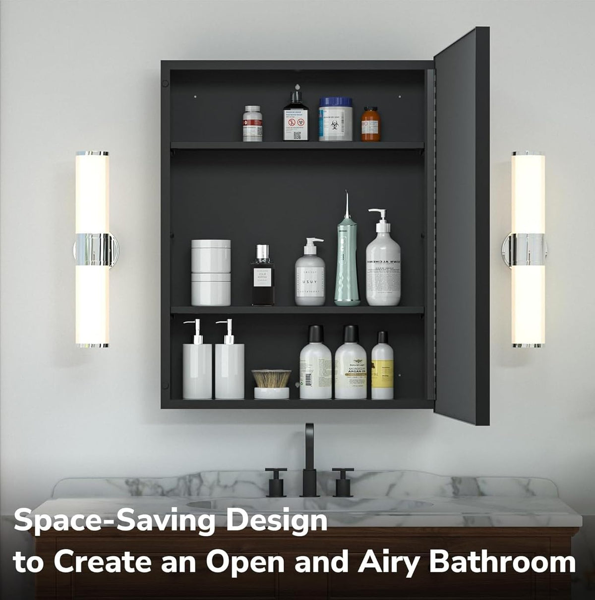 Plantex Bathroom Cabinet with Mirror/Aluminium Framed Cabinet Storage/LED Mirror Cabinet for Wall/Bathroom Organiser Cabinet -Defogger & Bluetooth(20x28 Inch, Black)-6