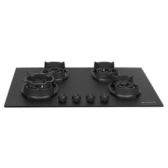 Faber Della 4 Burner 78cm Hob |Auto-Ignition|Brass Burner| Cast Iron Pan Support |Hob/Cooktop Hybrid| Matt Black Glass F