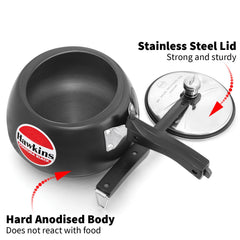 Hawkins 3.5 Litre Contura Black Pressure Cooker, Hard Anodised Inner Lid Cooker, Handi Cooker, Black (CB35)