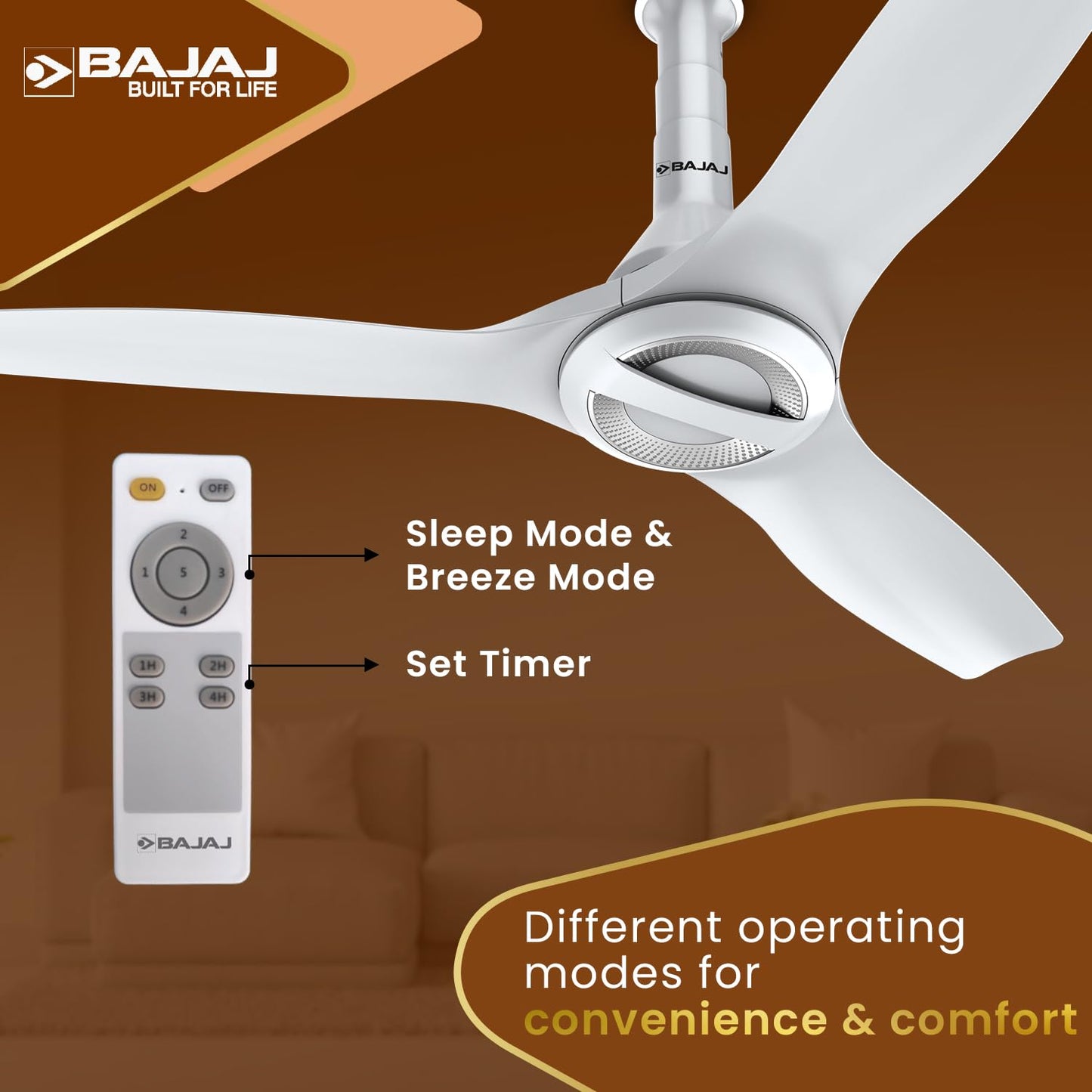 Bajaj Arioso Luxe 1200MM (48") BLDC Ceiling Fans For Home | BEE 5 Stars Rated Energy Efficient | Aerodynamically Designed Blades | Adjustable Canopy | RF Remote | 2-Yr Warranty 【White & Silve】