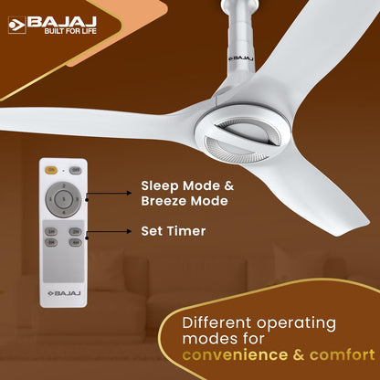Bajaj Arioso Luxe 1200MM (48") BLDC Ceiling Fans For Home | BEE 5 Stars Rated Energy Efficient | Aerodynamically Designed Blades | Adjustable Canopy | RF Remote | 2-Yr Warranty 【White & Silve】