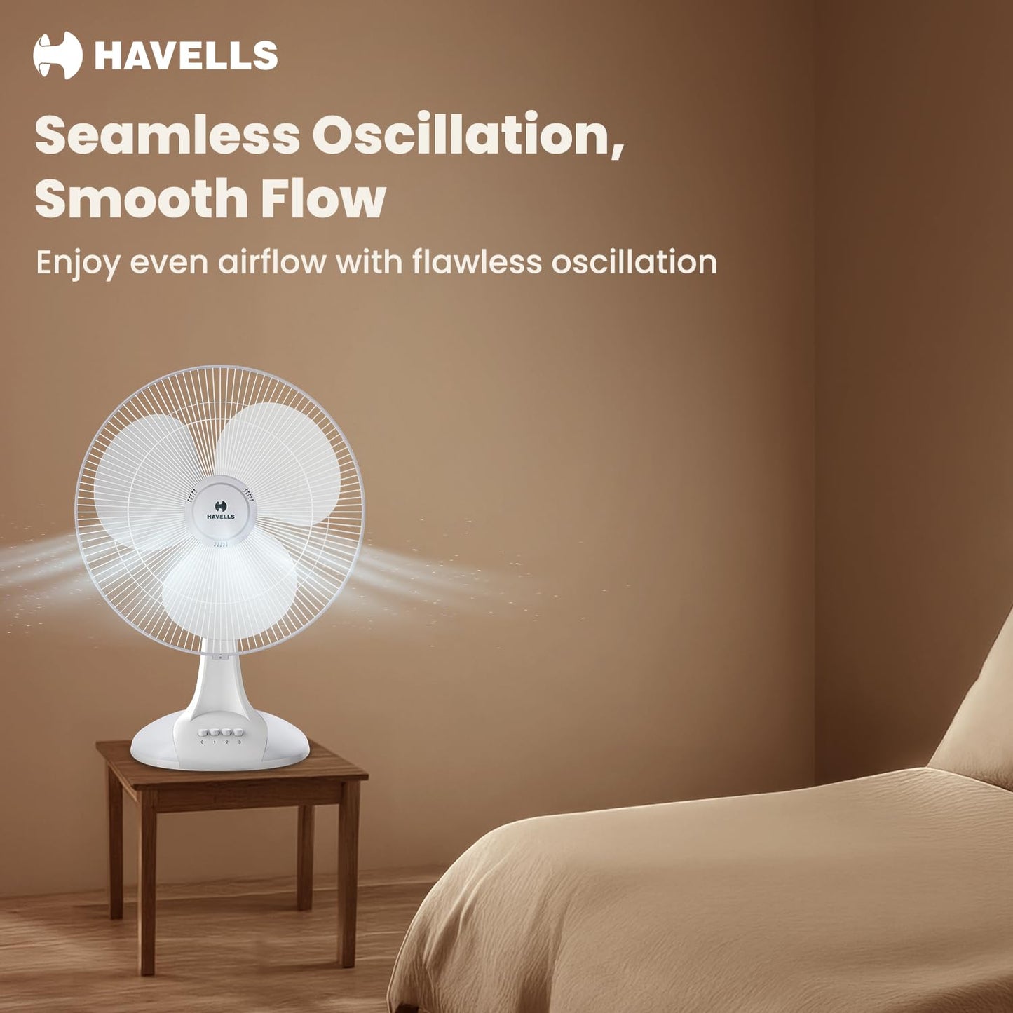 Havells Sameera 400mm Table Fan | Jerk free oscillation, 120 ribs guard, 3 Speed Settings, 1360 RPM Powerful Motor | Aerodynamically designed & balanced PP blades, 2 Year Warranty | (Pack of 1, White)