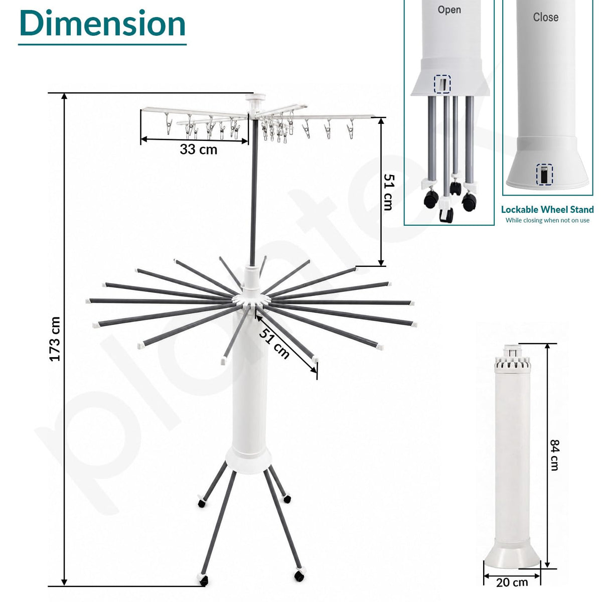 Plantex Cloth Stand for Home/Foldable Rotating Cloth Drying Rack/360‚° Cloth Stand with Lockable Wheel/Indoor & Outdoor Cloth Hanger - Pack of 1 (White)-4