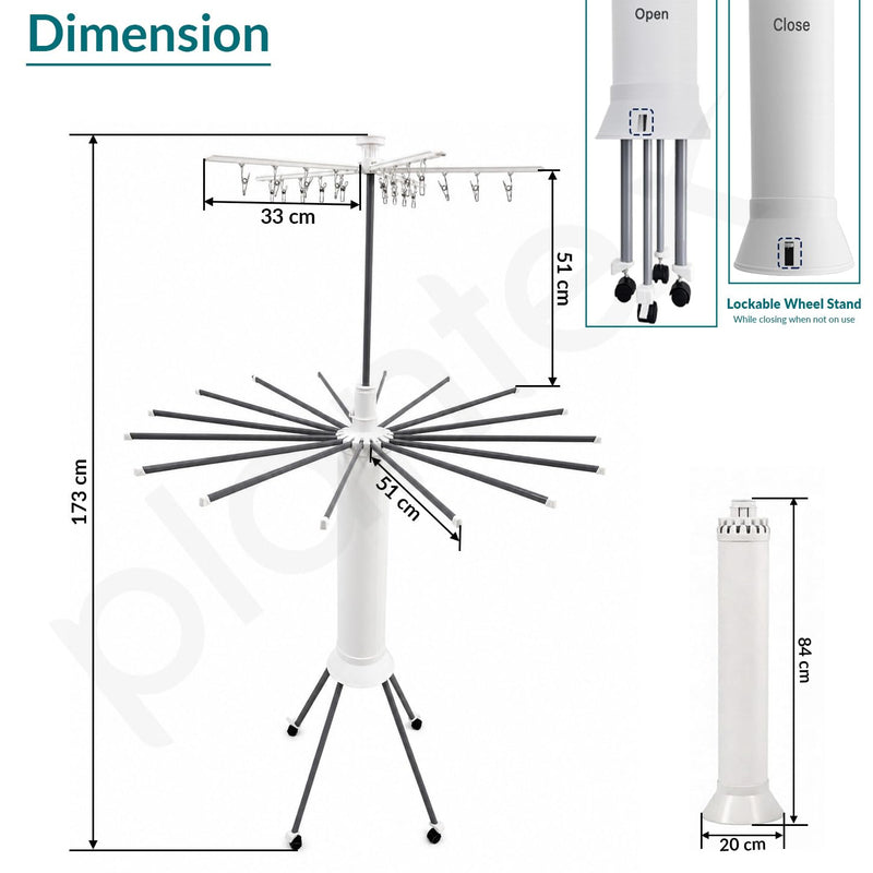 Plantex Cloth Stand for Home/Foldable Rotating Cloth Drying Rack/360‚° Cloth Stand with Lockable Wheel/Indoor & Outdoor Cloth Hanger - Pack of 1 (White)-4