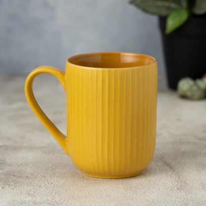 Clay Craft Fine Ceramic Linea Mustard Cups & Saucer, Set of 12, Cups for Tea & Coffee, Gift Set, Elegant Design for Home and Kitchen and Can Be Gifted to Your Loved Ones On Any Occassions